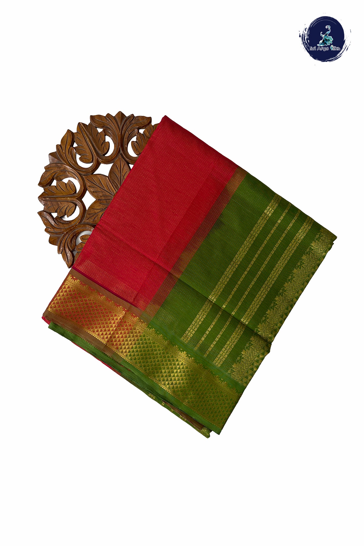 Red Half Pure Madisar Silk Cotton Saree With Vaira Oosi Pattern