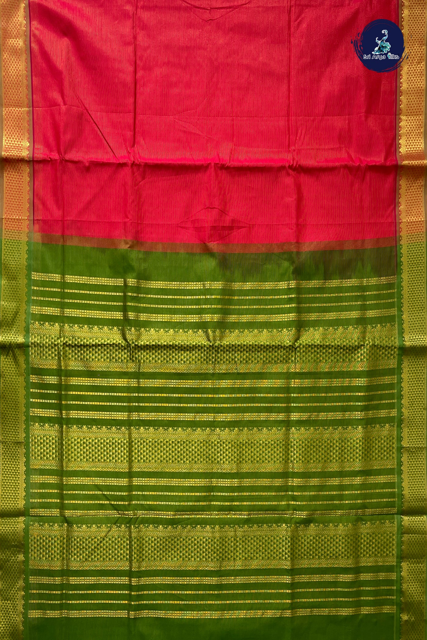 Red Half Pure Madisar Silk Cotton Saree With Vaira Oosi Pattern
