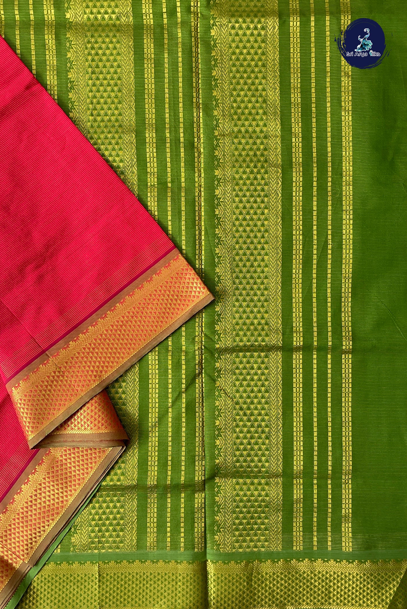 Red Half Pure Madisar Silk Cotton Saree With Vaira Oosi Pattern