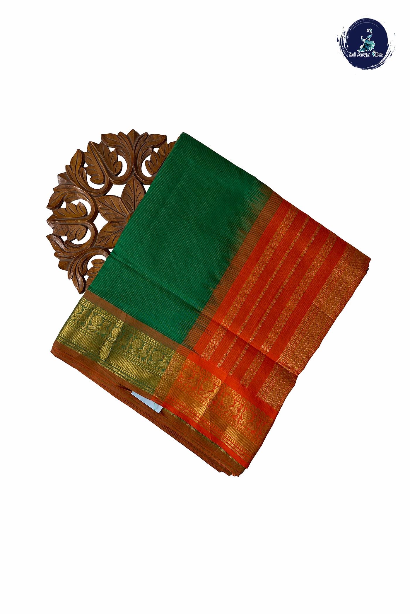 Green Half Pure Madisar Silk Cotton Saree With Vaira Oosi Pattern