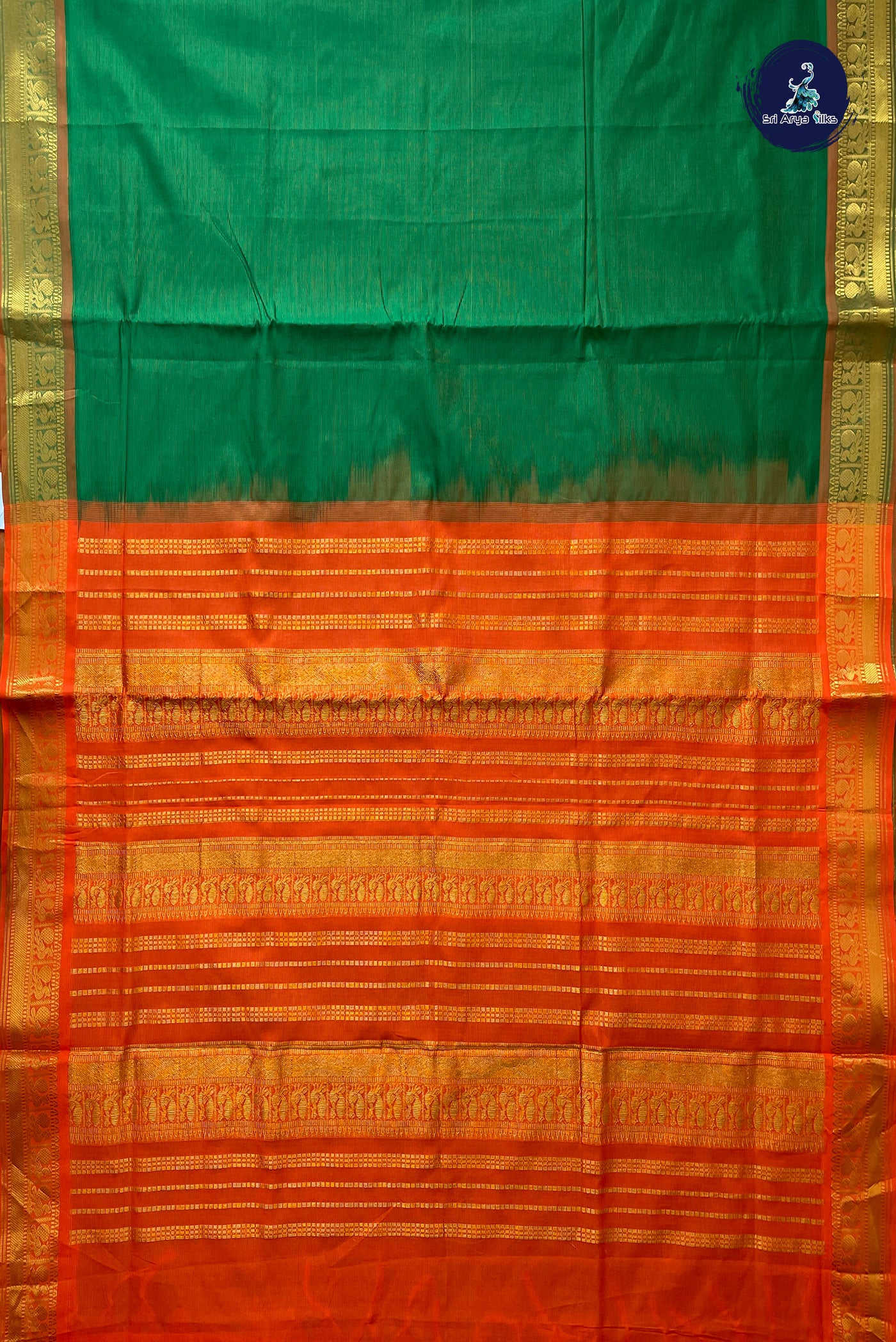 Green Half Pure Madisar Silk Cotton Saree With Vaira Oosi Pattern