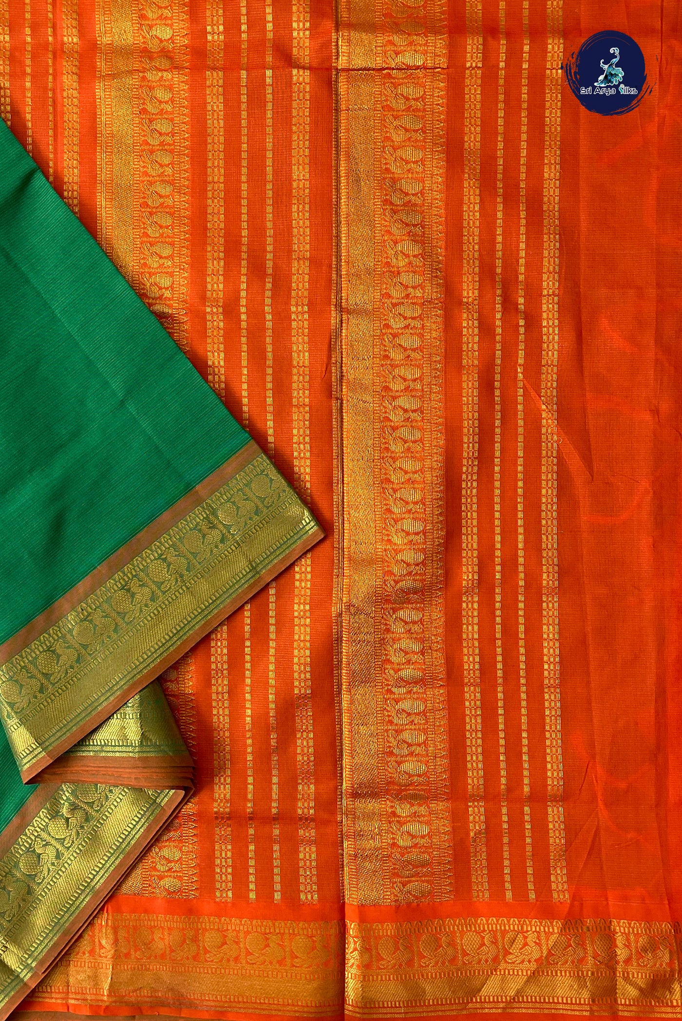 Green Half Pure Madisar Silk Cotton Saree With Vaira Oosi Pattern