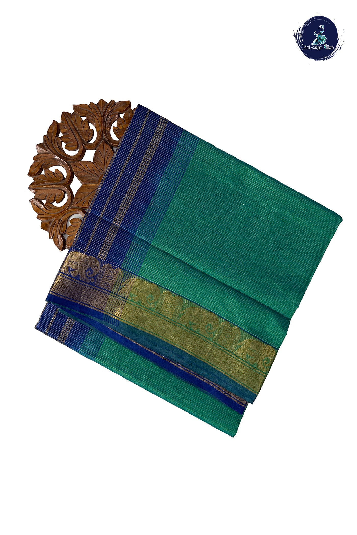 Bluish Green Half Pure Madisar Silk Cotton Saree With Vaira Oosi Pattern