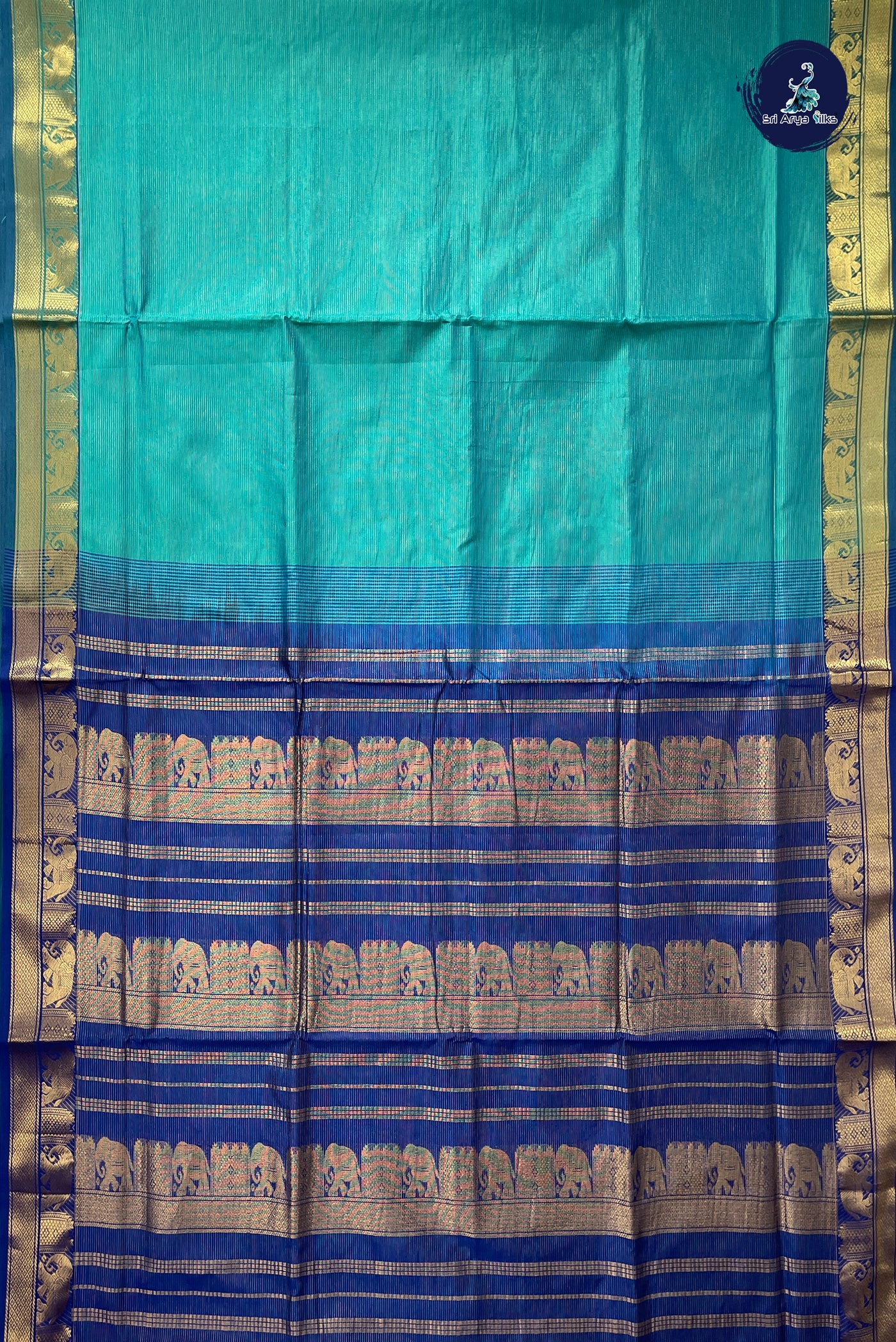 Dual Tone Blue Half Pure Madisar Silk Cotton Saree With Vaira Oosi Pattern