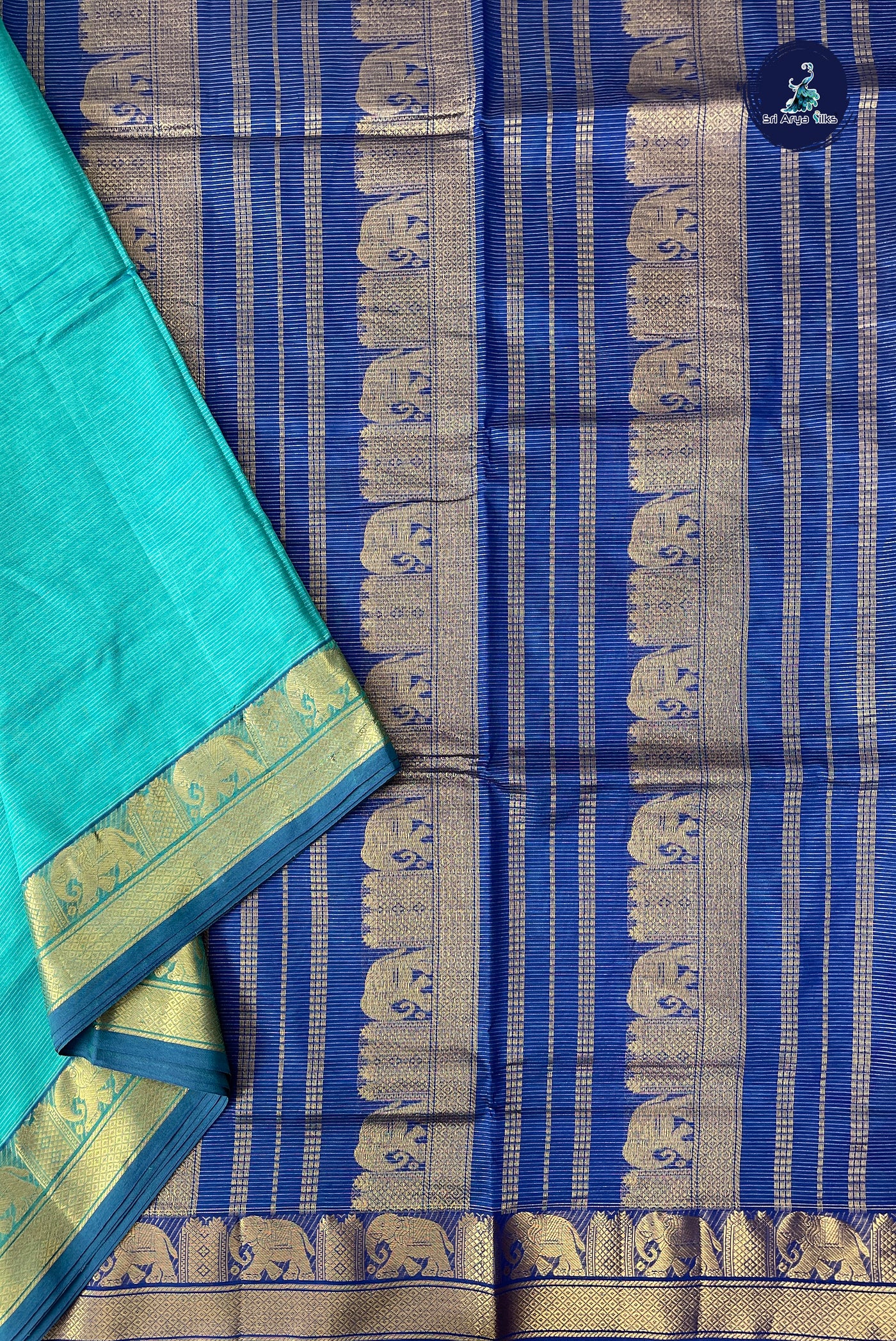 Dual Tone Blue Half Pure Madisar Silk Cotton Saree With Vaira Oosi Pattern