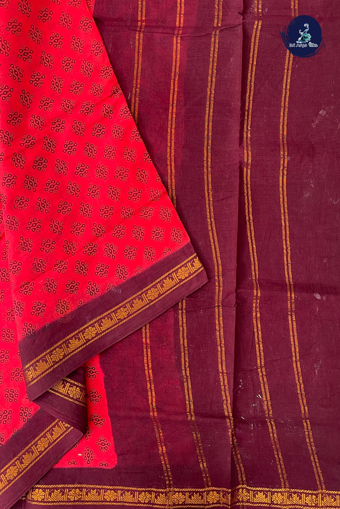 Reddish Pink 10.5 Yards Madisar Saree With Printed Pattern