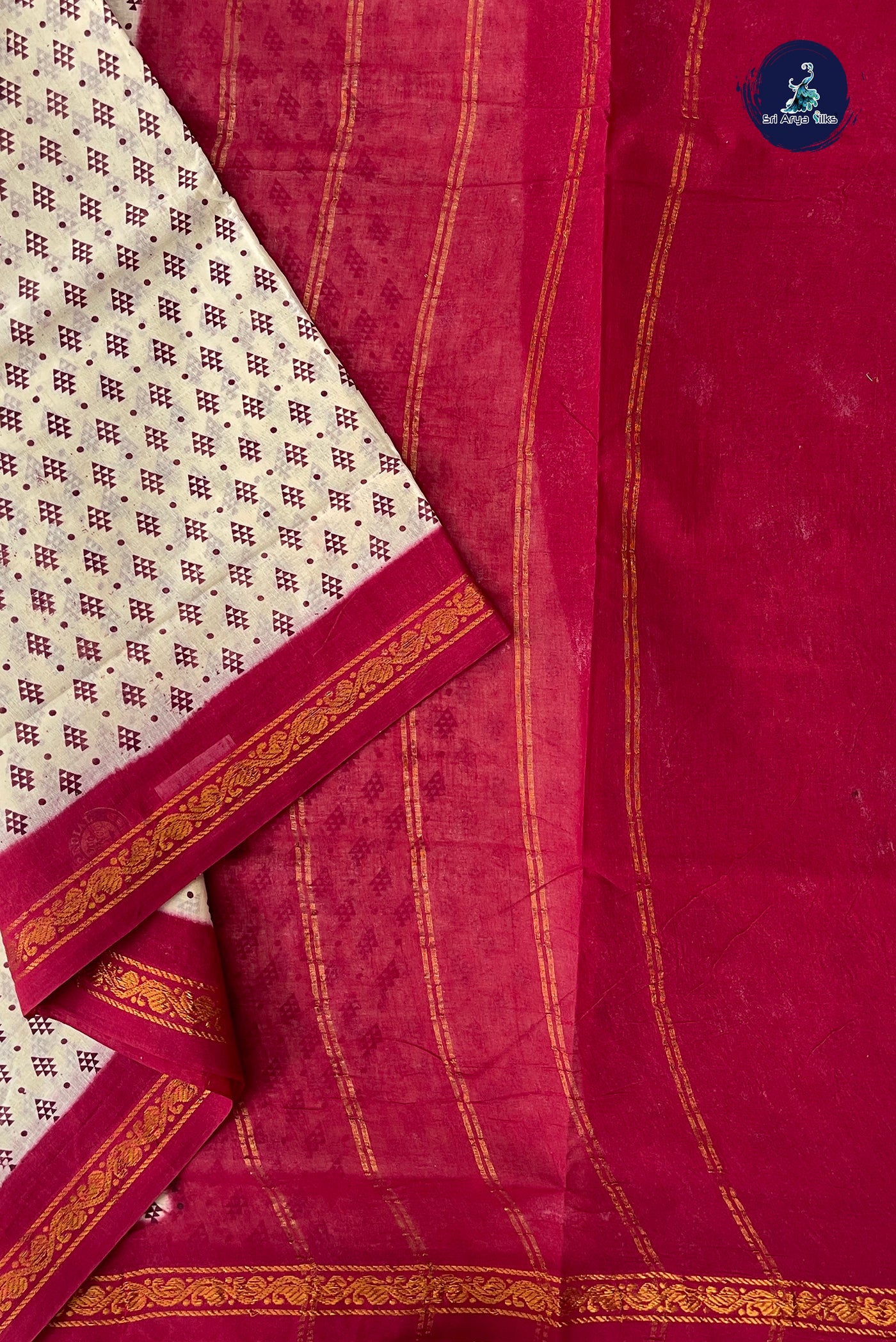 Cream 10.5 Yards Madisar Saree With Printed Pattern