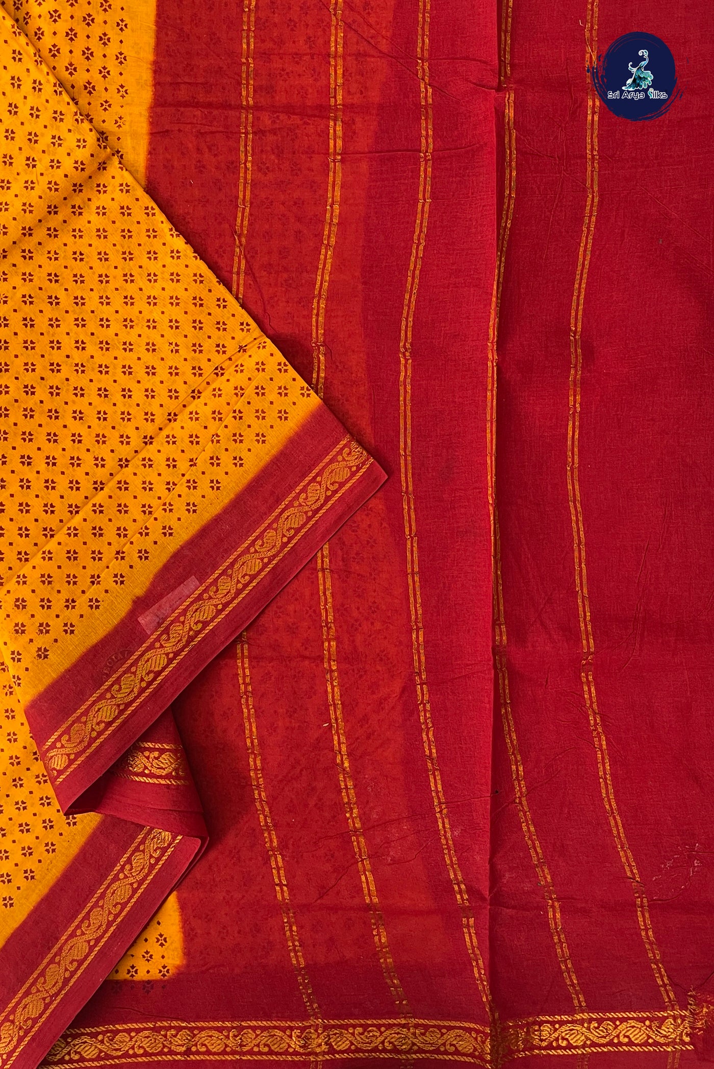 Yellow 10.5 Yards Madisar Saree With Printed Pattern