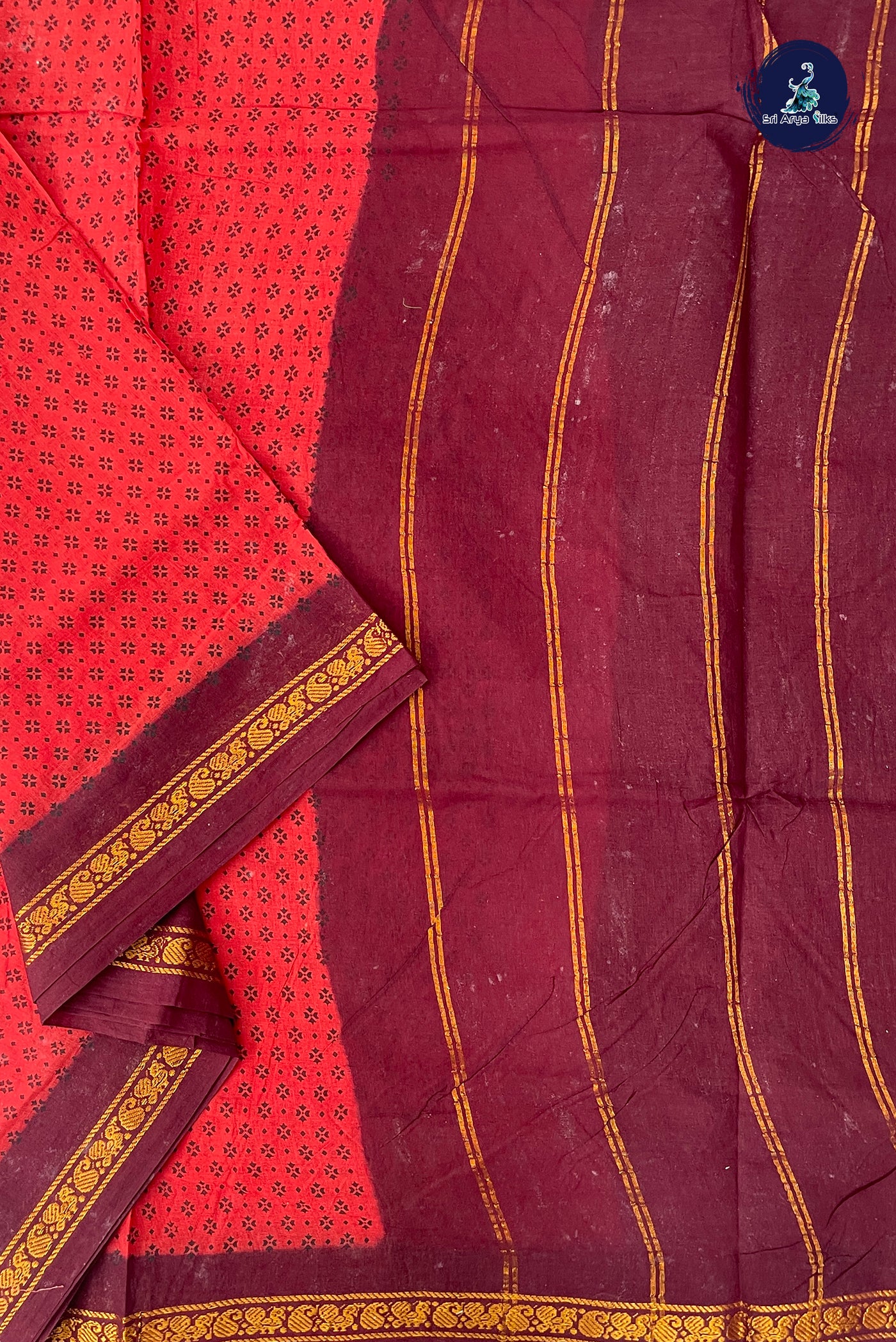 Maroon 10.5 Yards Madisar Saree With Printed Pattern