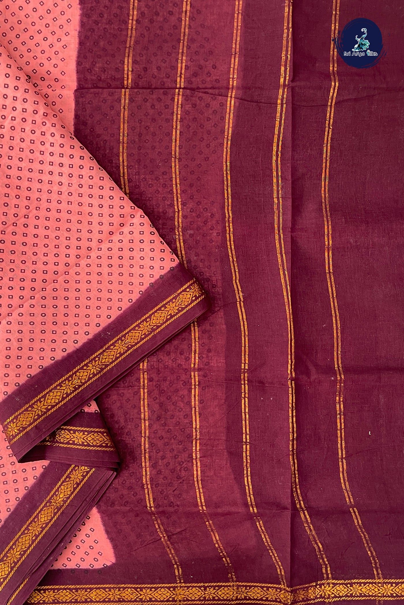 Light Pink 10.5 Yards Madisar Saree With Printed Pattern