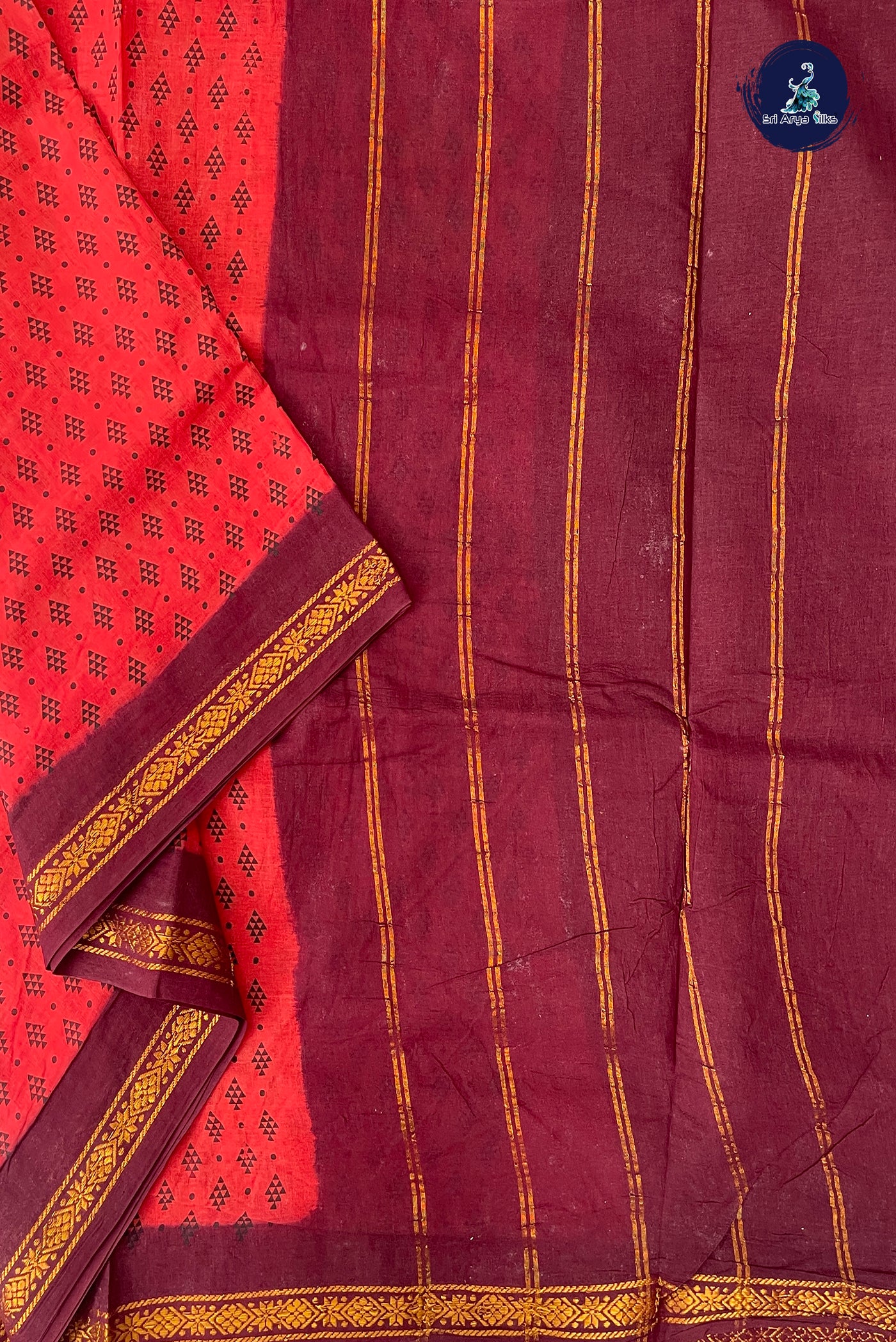 Maroon 10.5 Yards Madisar Saree With Printed Pattern