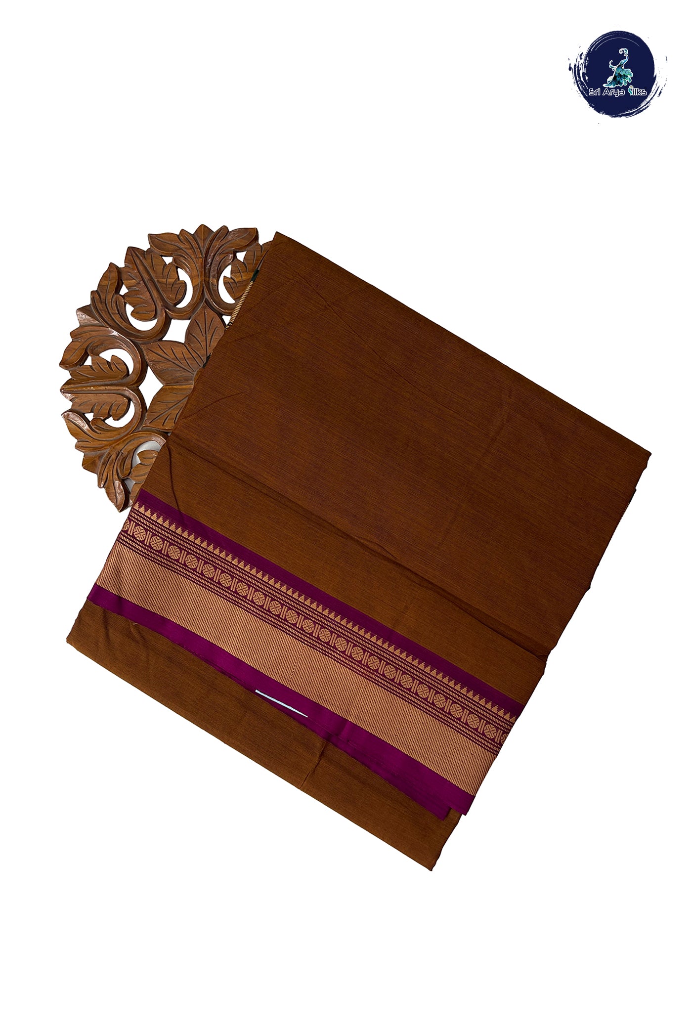 Brown 10.5 Yards Madisar Saree With Plain Pattern