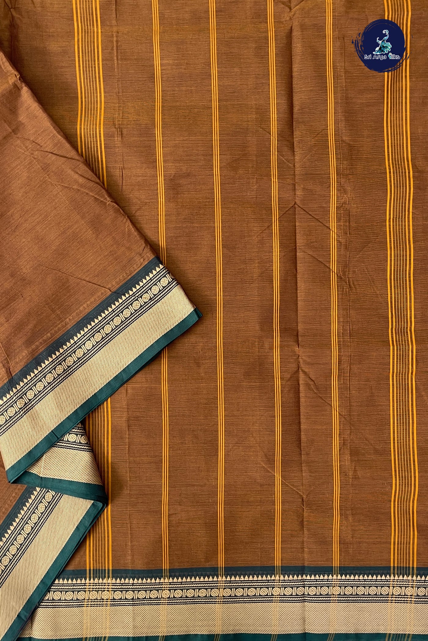 Brown 10.5 Yards Madisar Saree With Plain Pattern
