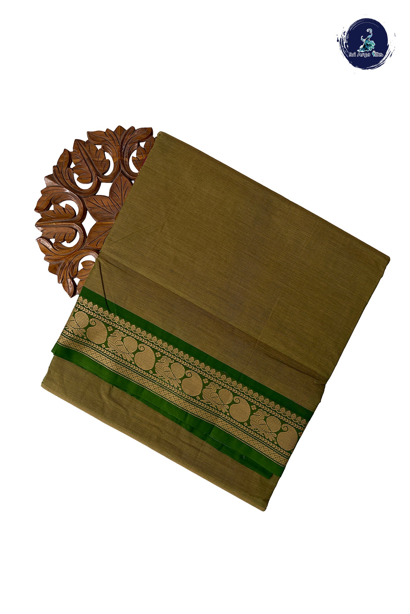Elaichi Green 10.5 Yards Madisar Saree With Plain Pattern