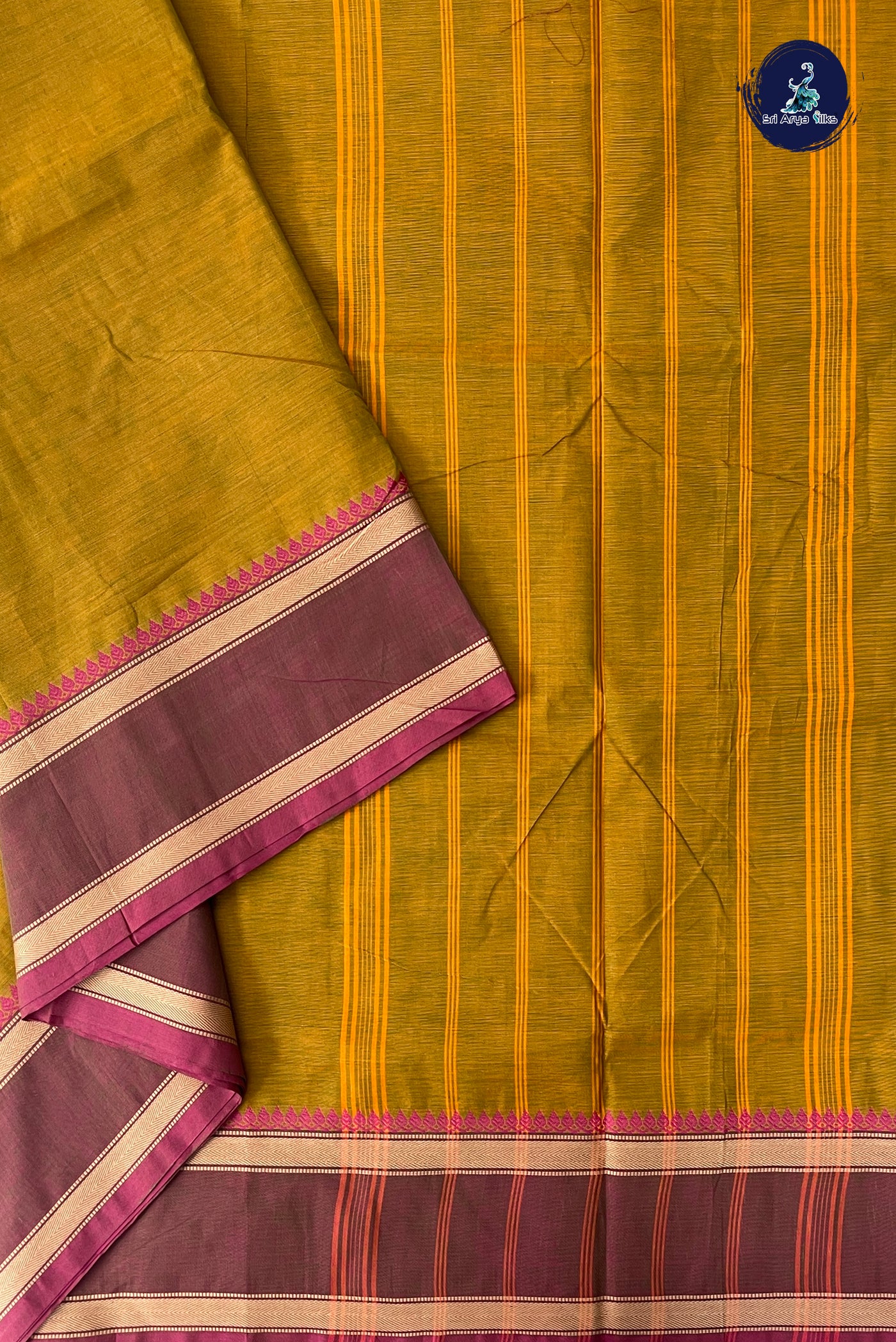 Mustard 10.5 Yards Madisar Saree With Plain Pattern