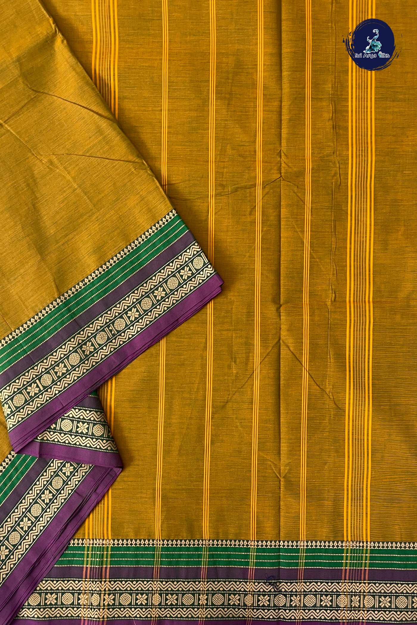 Mustard 10.5 Yards Madisar Saree With Plain Pattern
