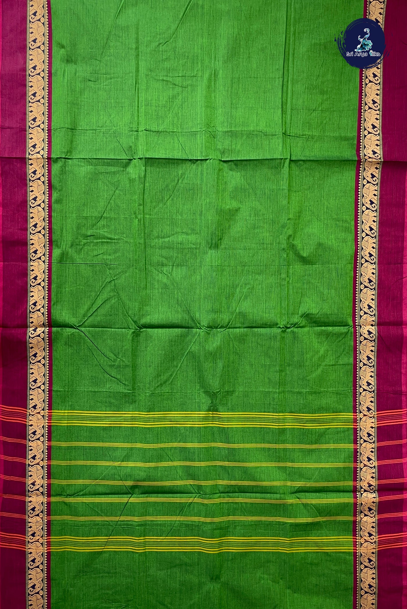 Green 10.5 Yards Madisar Saree With Plain Pattern
