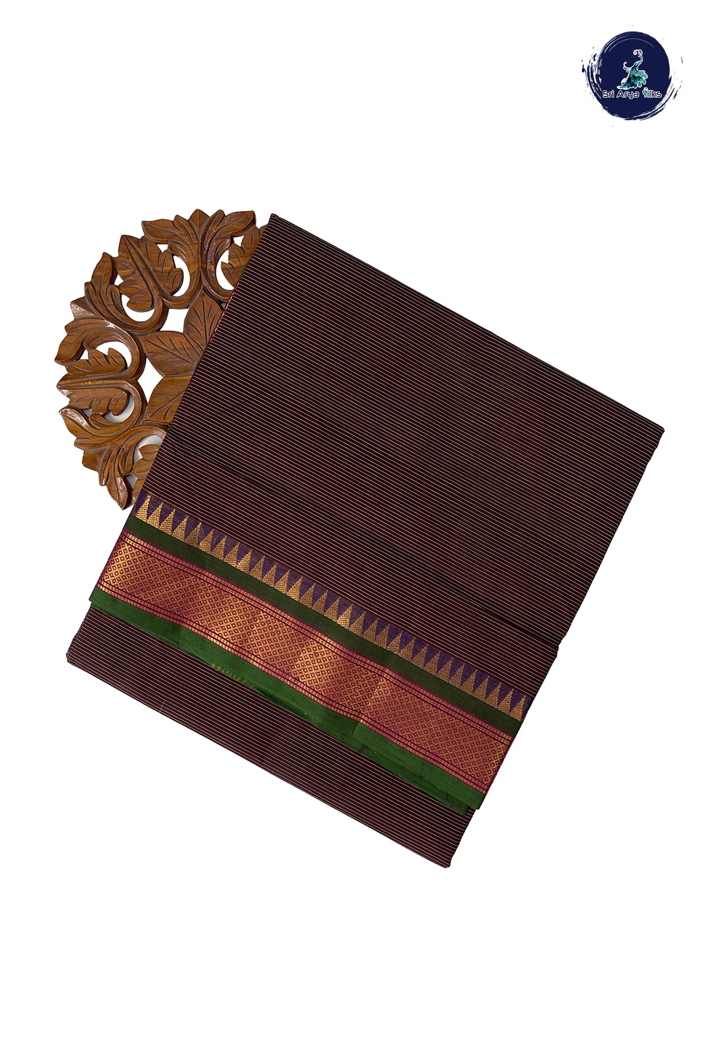 Coffee Brown 10.5 Yards Madisar Saree With Stripes Pattern