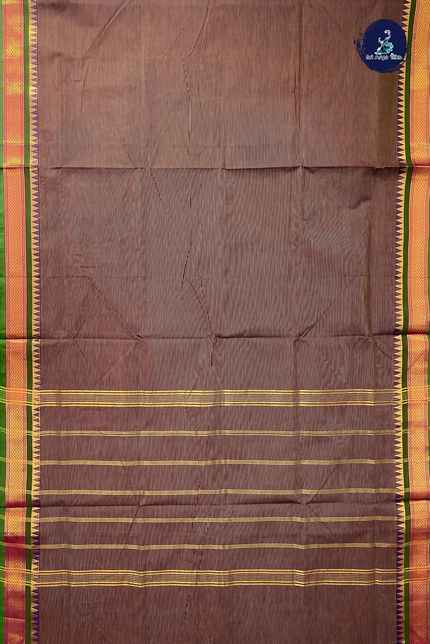 Coffee Brown 10.5 Yards Madisar Saree With Stripes Pattern