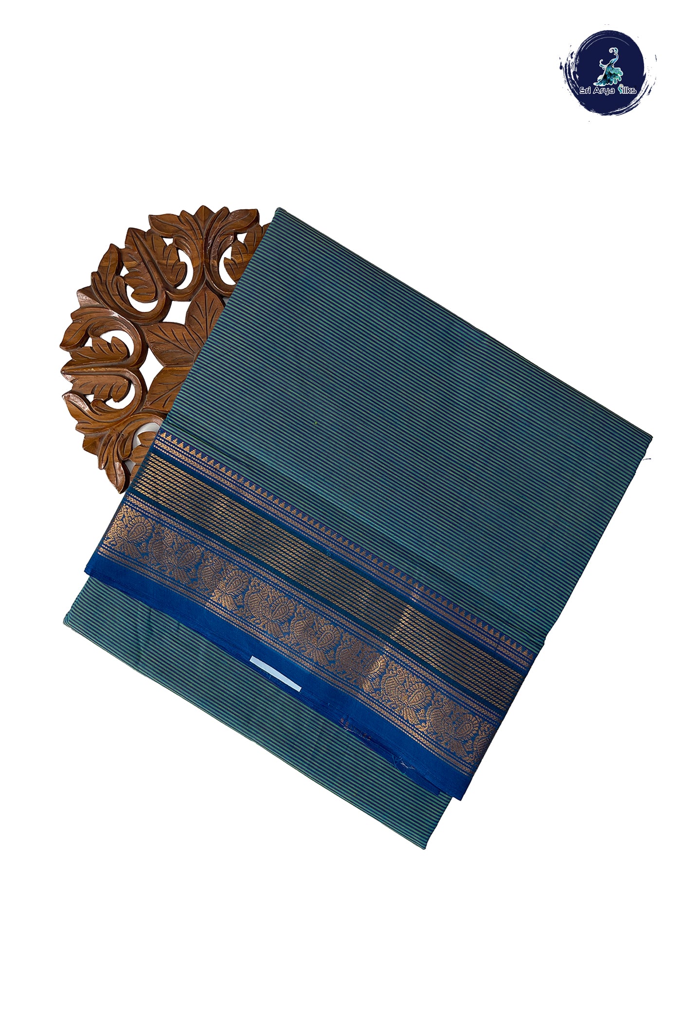 Blue 10.5 Yards Madisar Saree With Stripes Pattern