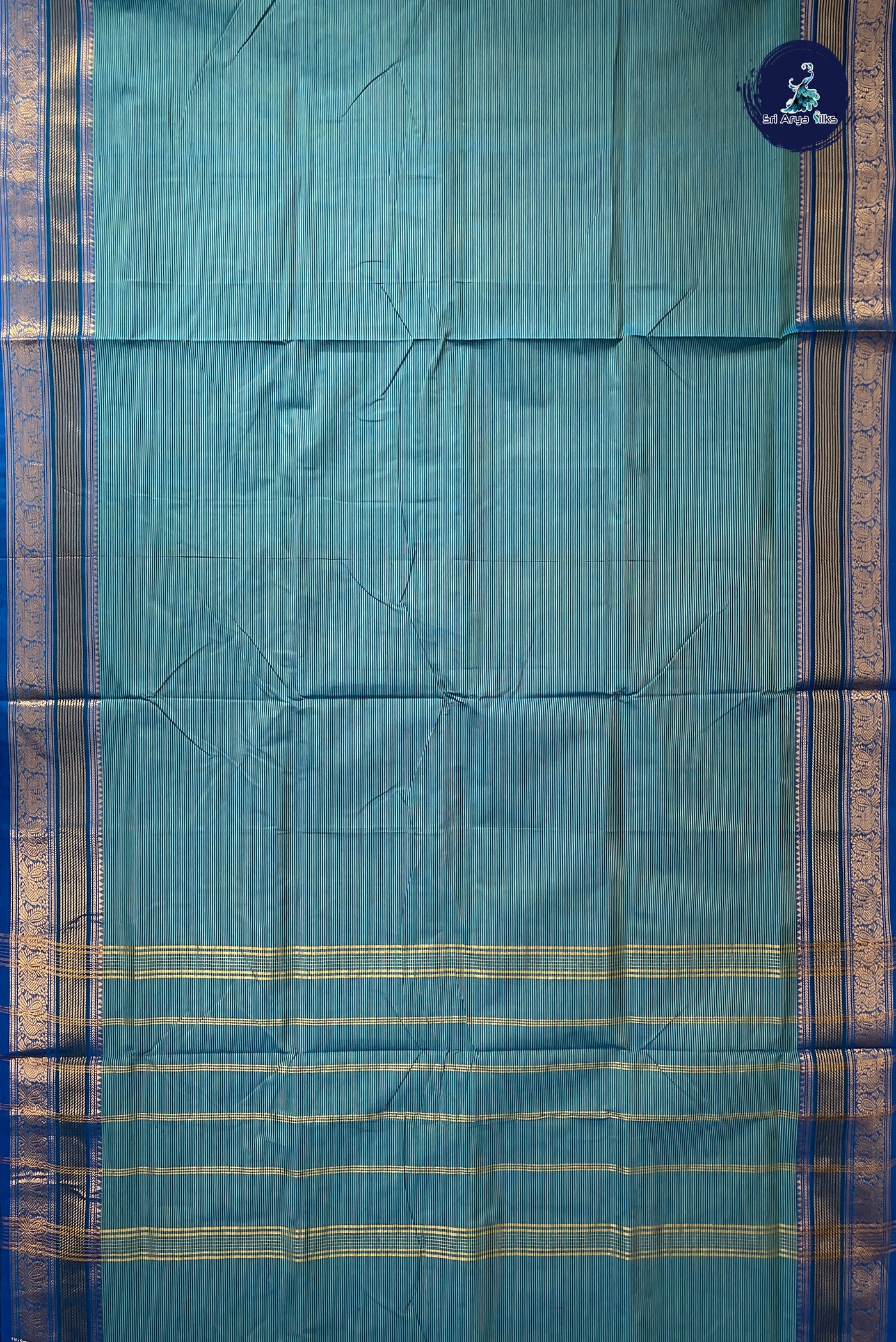 Blue 10.5 Yards Madisar Saree With Stripes Pattern