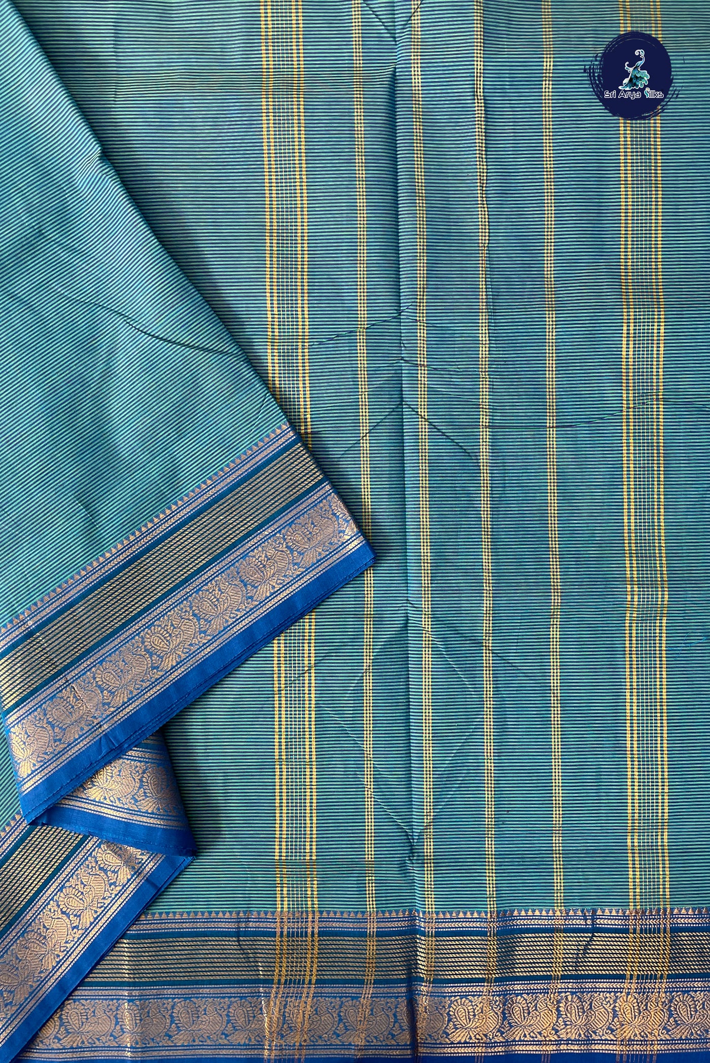 Blue 10.5 Yards Madisar Saree With Stripes Pattern