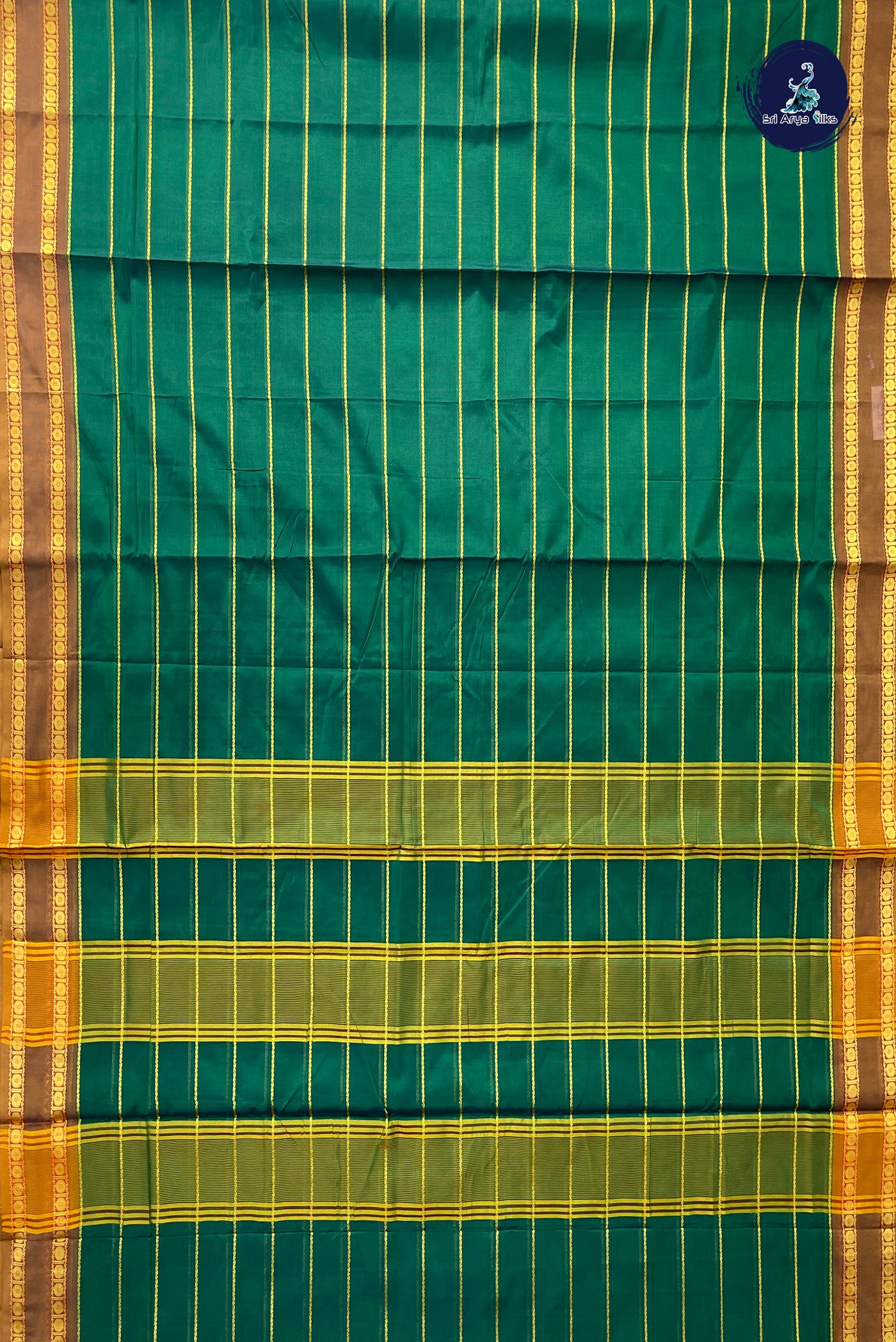 Green Devendra Cotton Madisar Saree With Veldhari Stripes Pattern