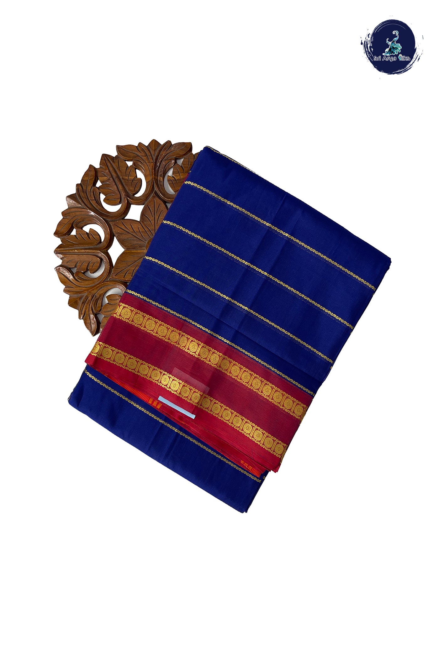 Dark Blue Devendra Cotton Madisar Saree With Veldhari Stripes Pattern