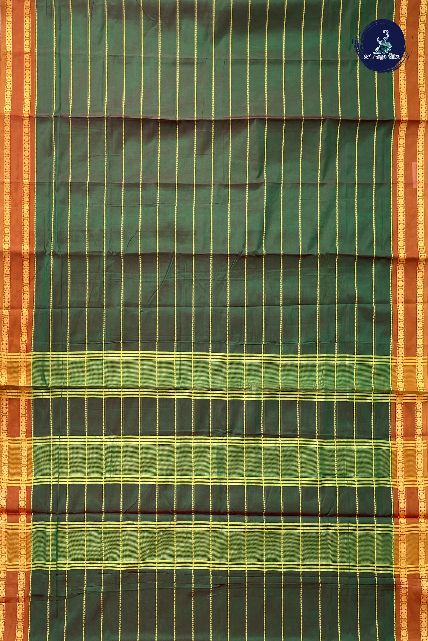 Dual Tone Green Devendra Cotton Madisar Saree With Veldhari Stripes Pattern