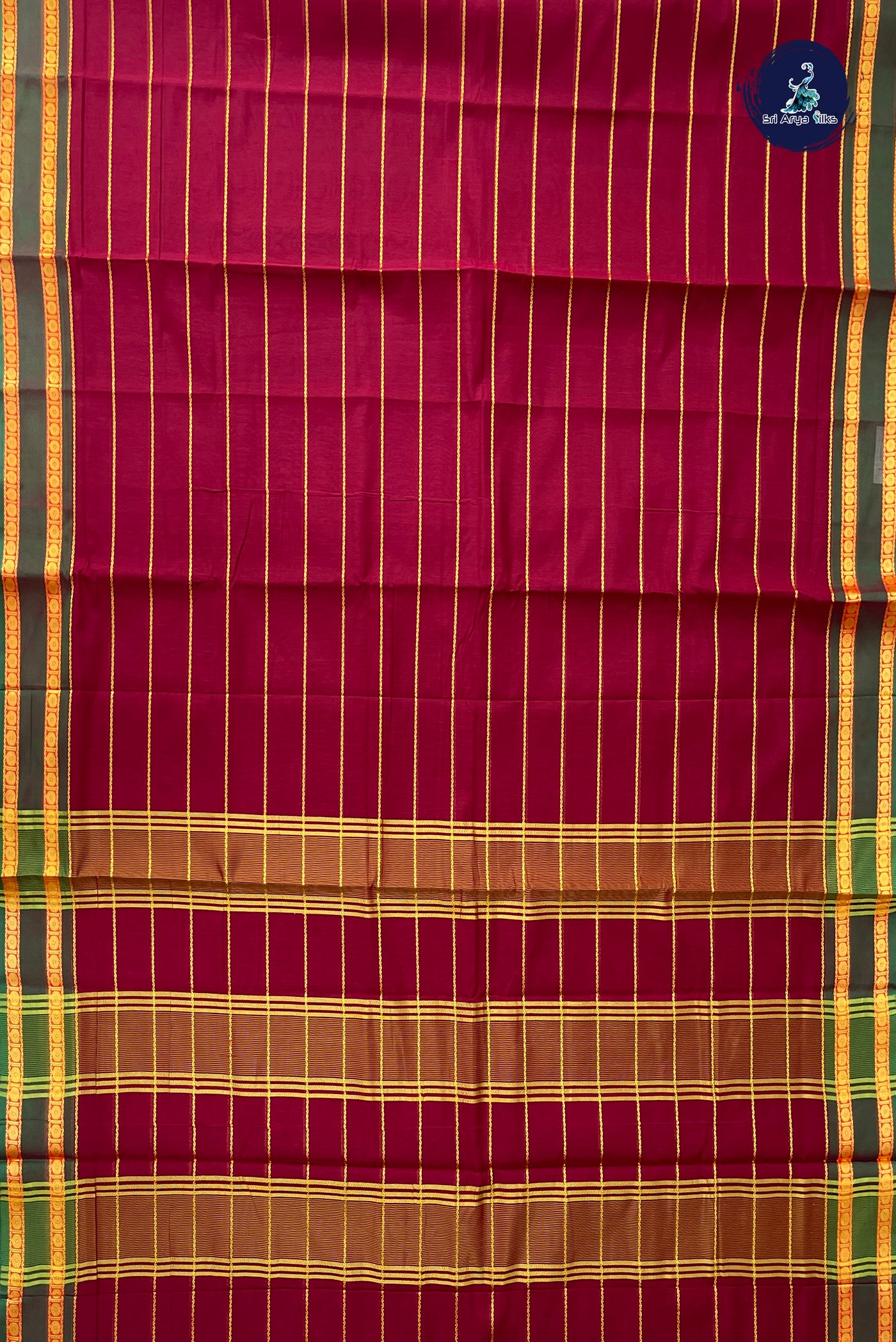 Maroon Devendra Cotton Madisar Saree With Veldhari Stripes Pattern
