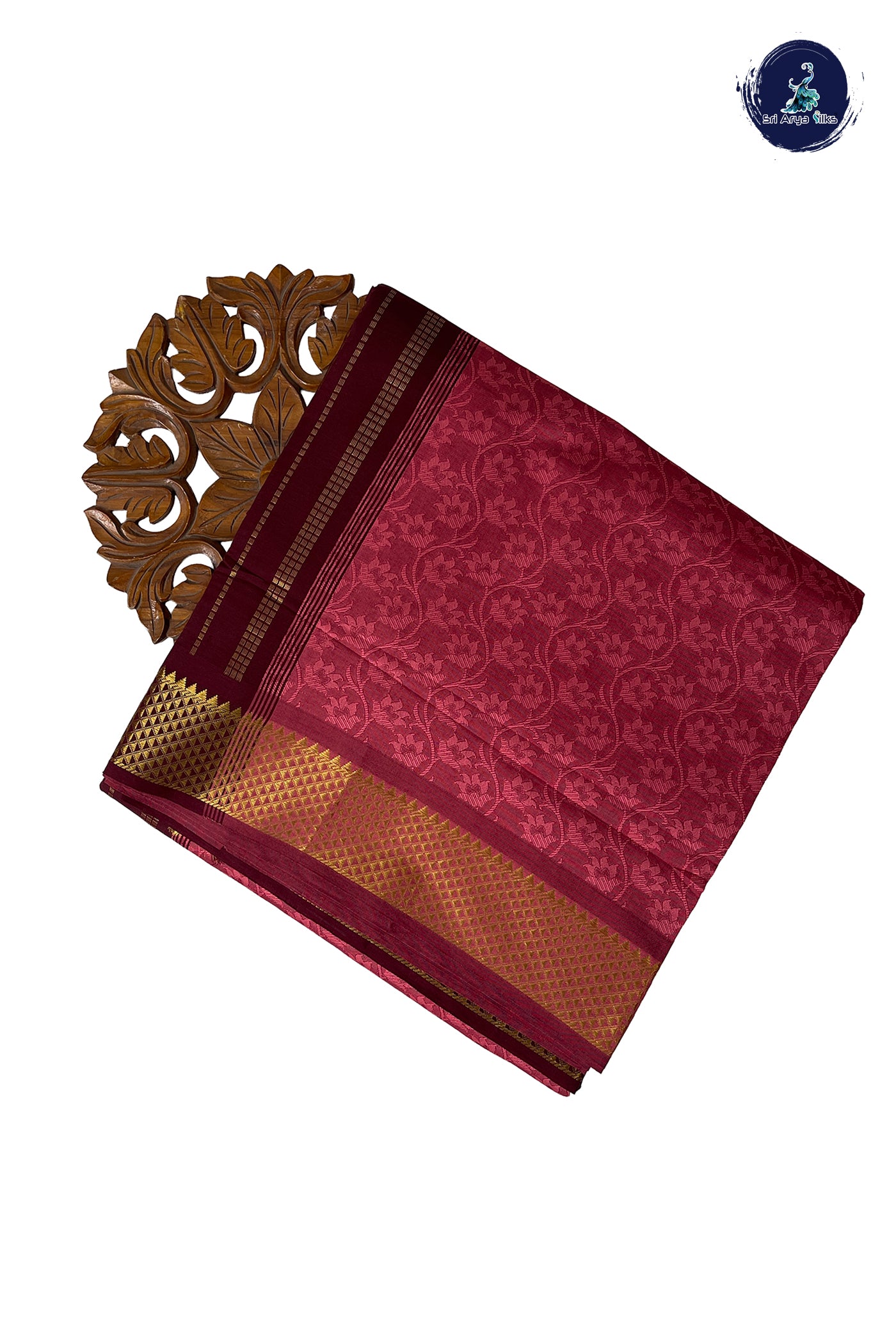 Caramel Shade Half Pure Madisar Silk Cotton Saree With Embossed Pattern