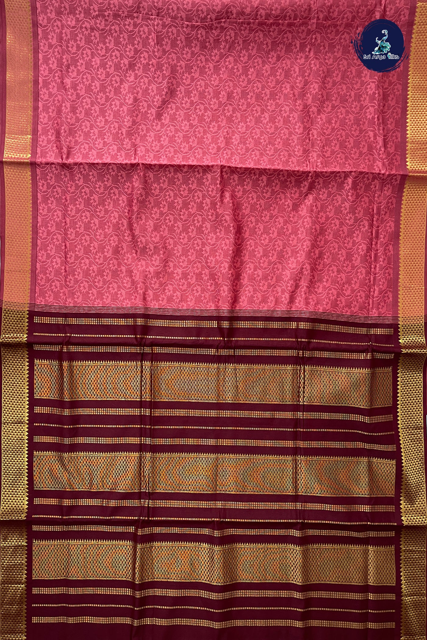 Caramel Shade Half Pure Madisar Silk Cotton Saree With Embossed Pattern