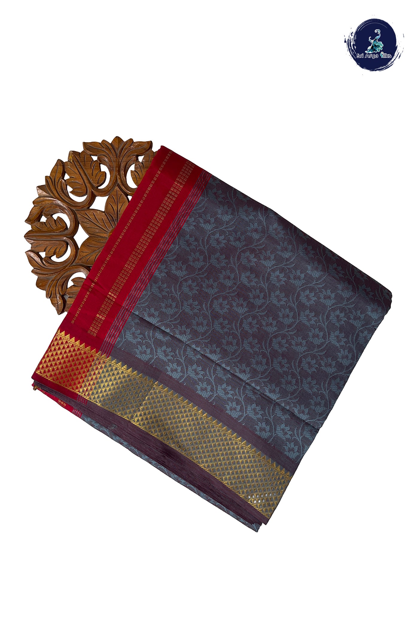 Dual Tone Grey Half Pure Madisar Silk Cotton Saree With Embossed Pattern