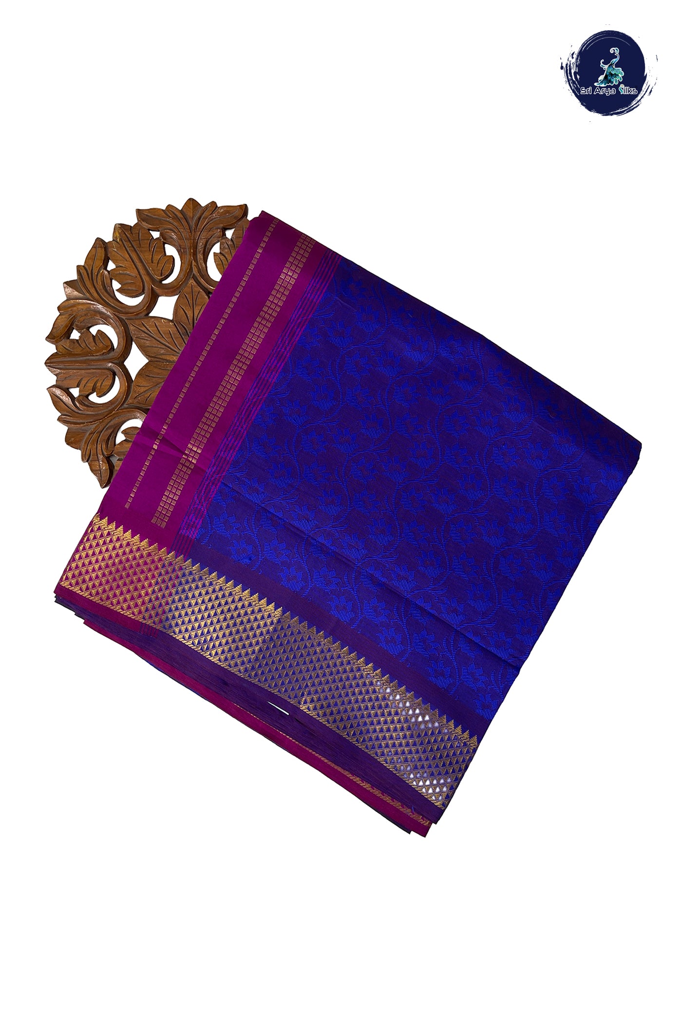 Dual Tone Violet Half Pure Madisar Silk Cotton Saree With Embossed Pattern