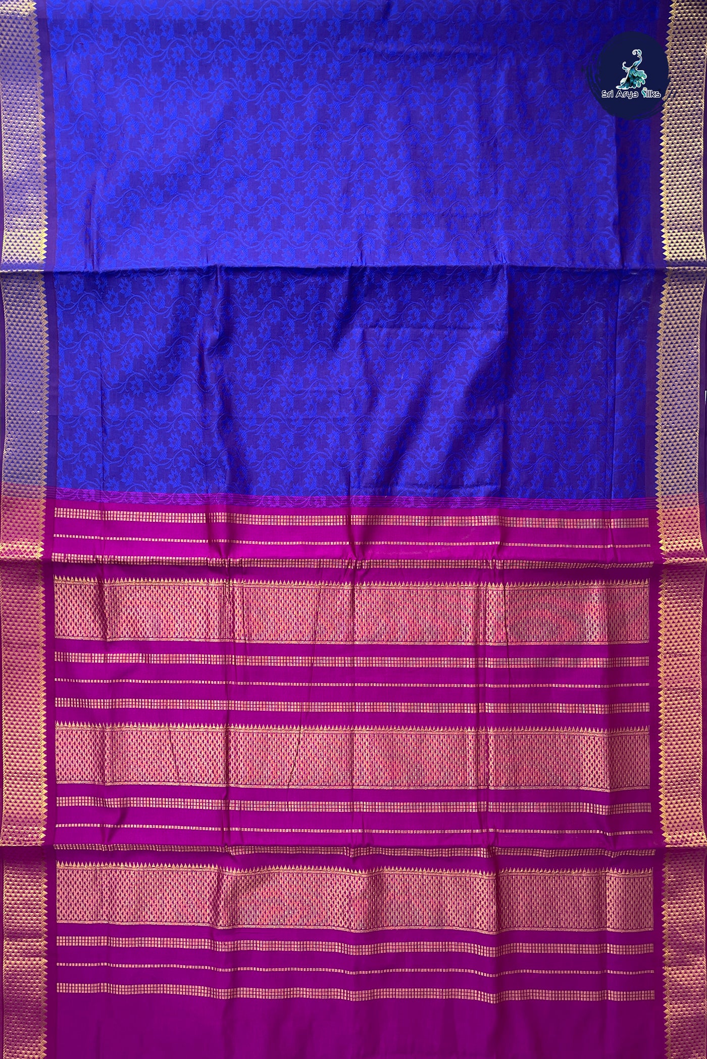 Dual Tone Violet Half Pure Madisar Silk Cotton Saree With Embossed Pattern