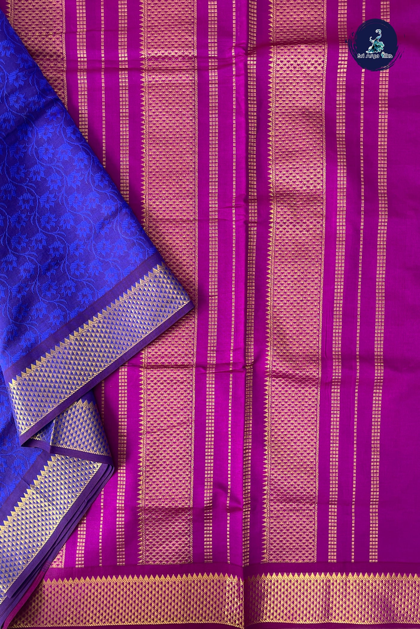 Dual Tone Violet Half Pure Madisar Silk Cotton Saree With Embossed Pattern