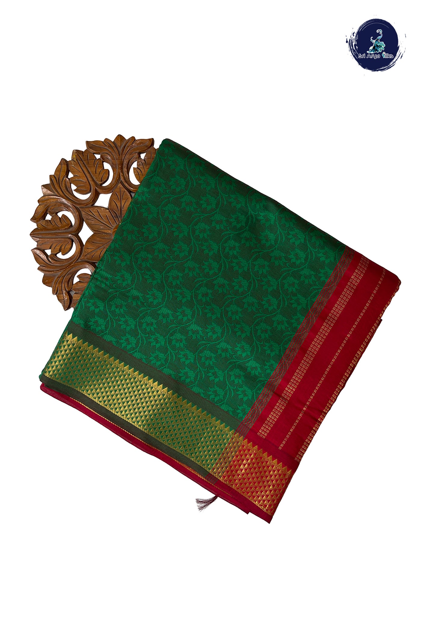 Green Half Pure Madisar Silk Cotton Saree With Embossed Pattern