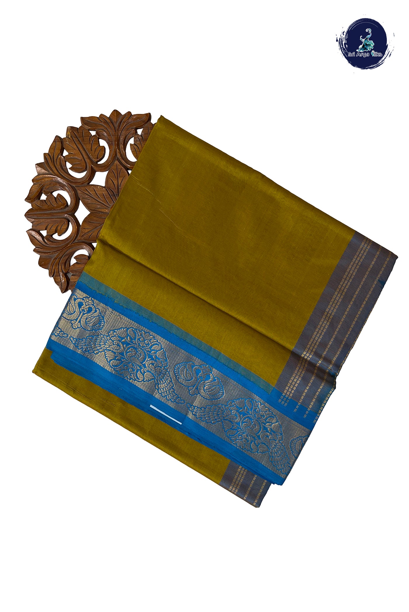 Mustard Yellow Half Pure Madisar Silk Cotton Saree With Plain Pattern