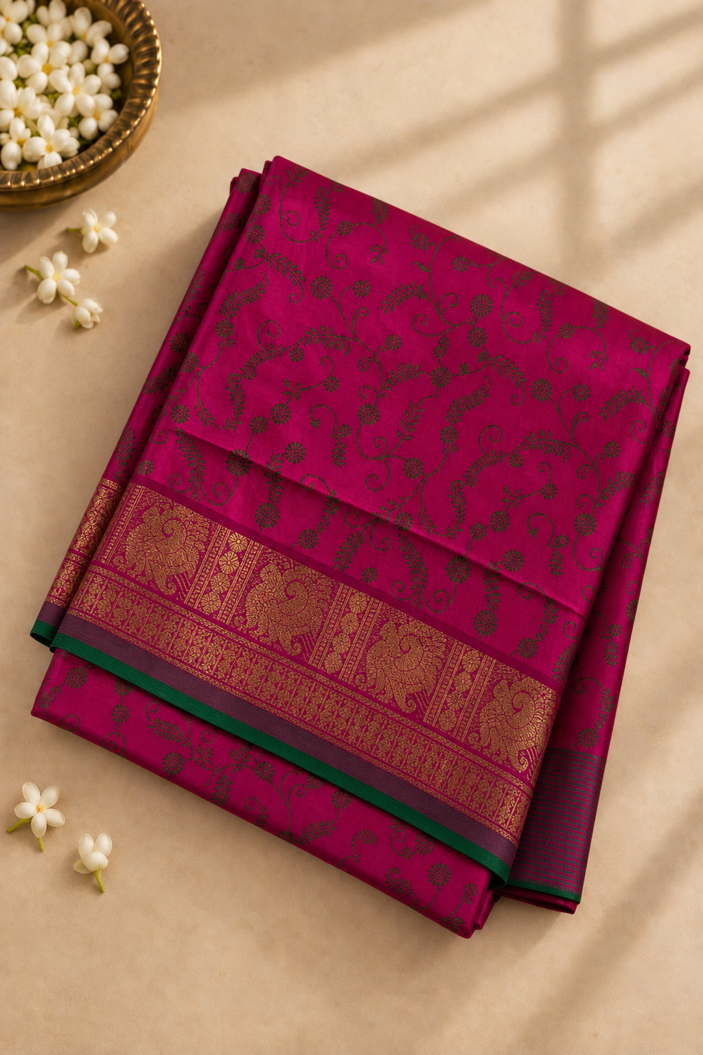 Pink Half Pure Madisar Silk Cotton Saree With Printed Pattern