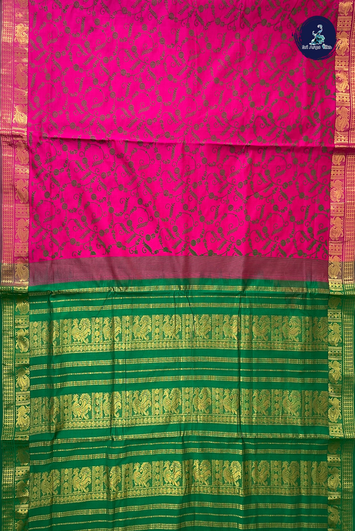 Pink Half Pure Madisar Silk Cotton Saree With Printed Pattern