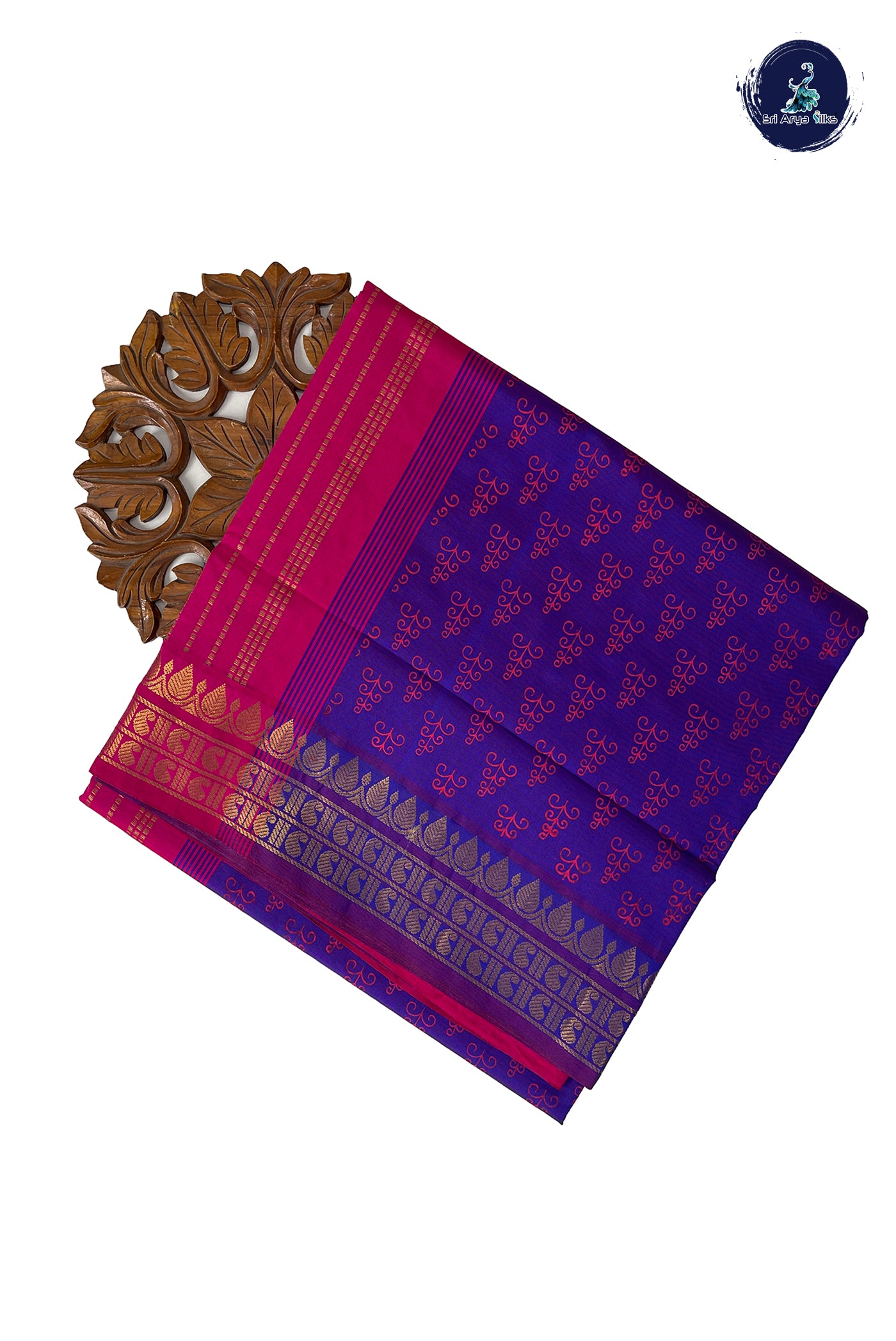 Violet Half Pure Madisar Silk Cotton Saree With Printed Pattern
