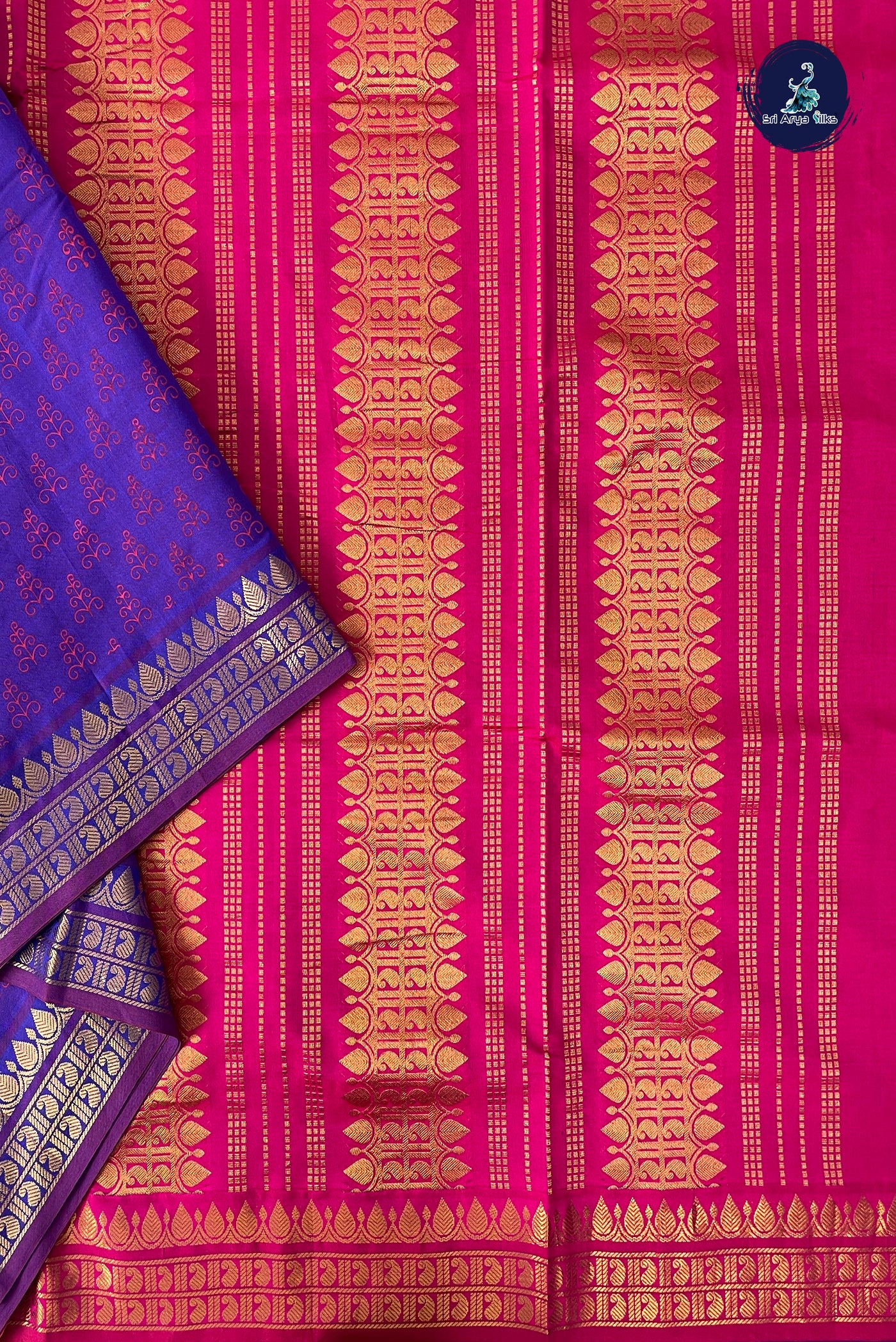 Violet Half Pure Madisar Silk Cotton Saree With Printed Pattern