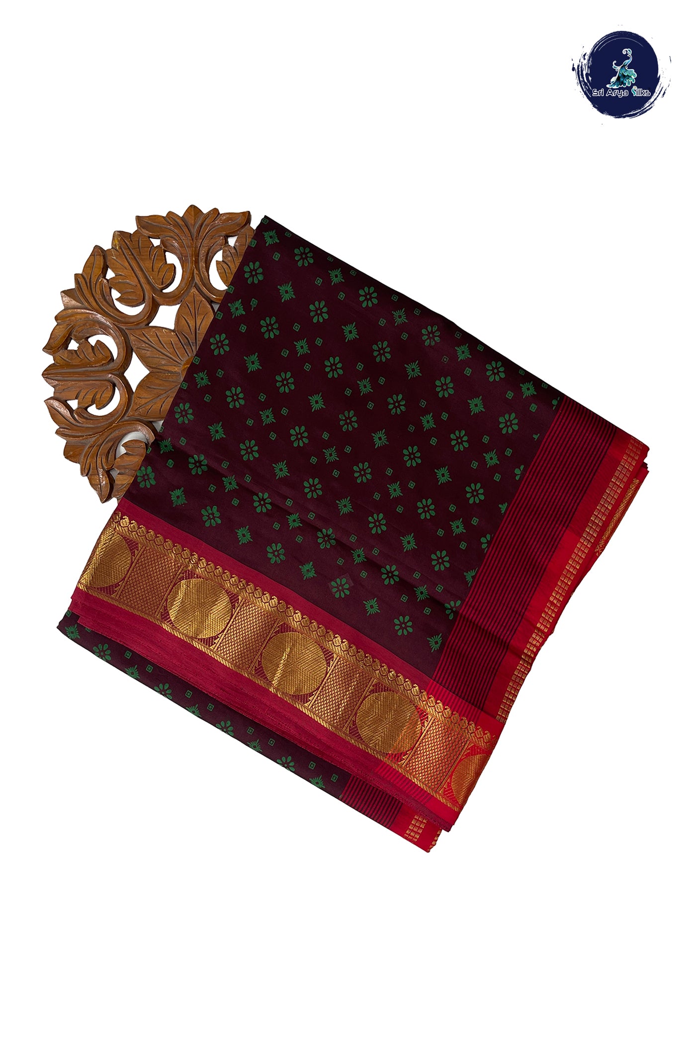 Brown Half Pure Madisar Silk Cotton Saree With Printed Pattern