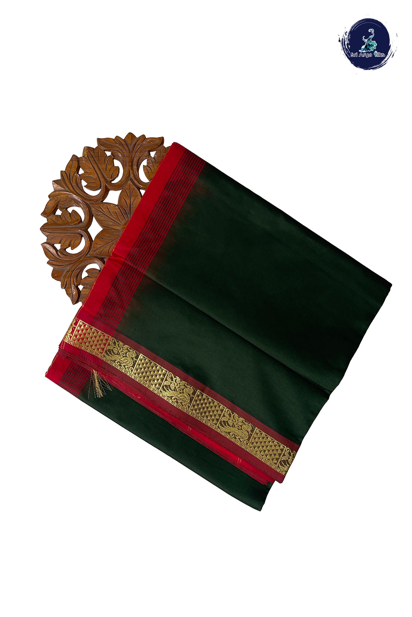 Green Half Pure Madisar Silk Cotton Saree With Plain Pattern