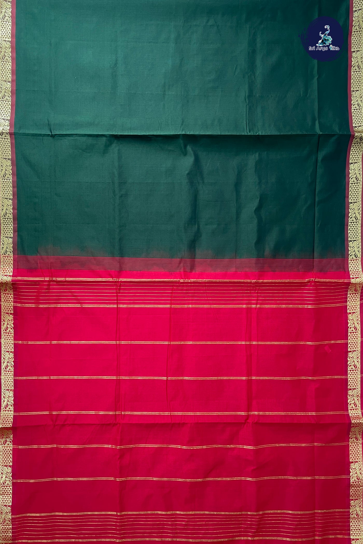 Green Half Pure Madisar Silk Cotton Saree With Plain Pattern