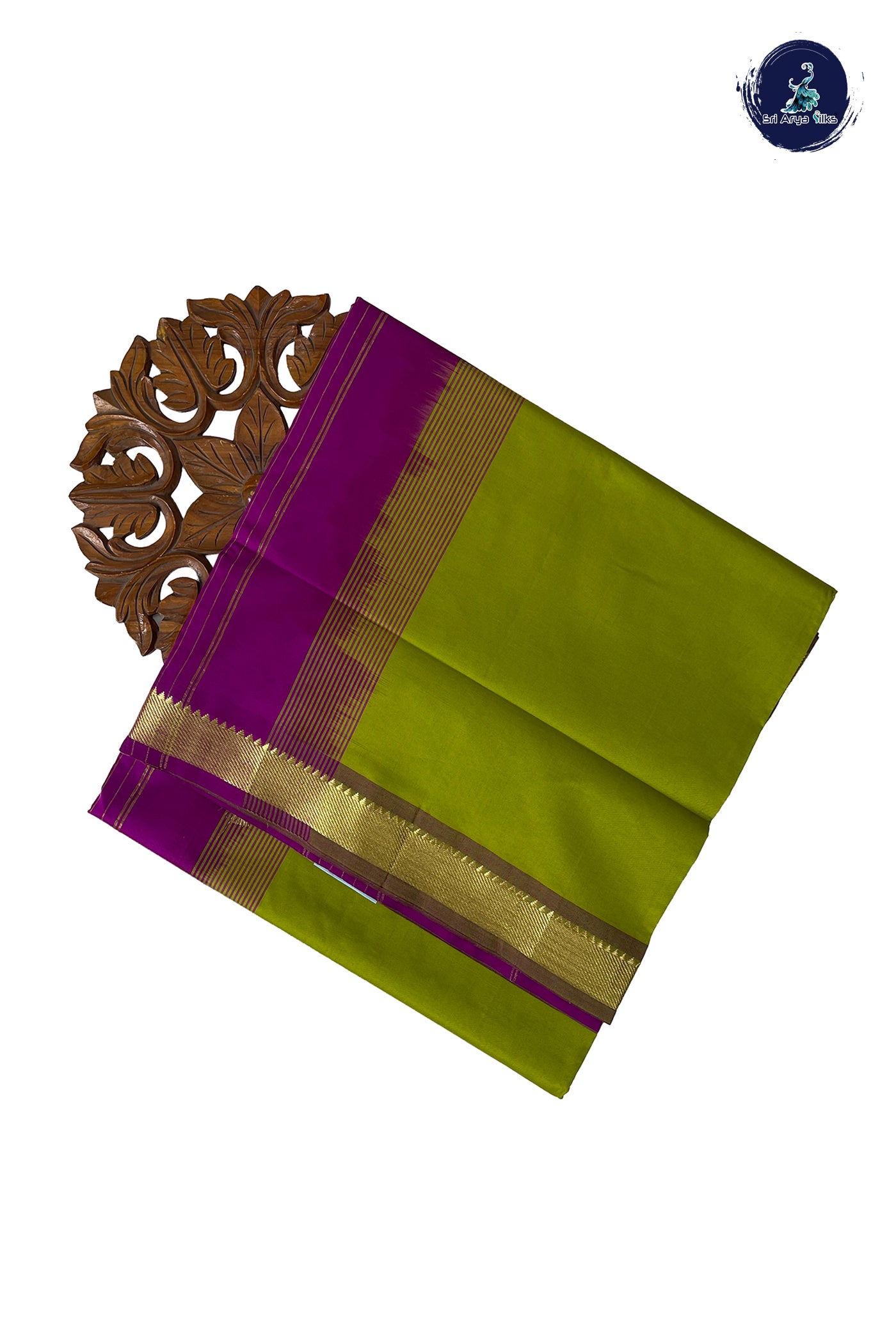 Lime Green Half Pure Madisar Silk Cotton Saree With Plain Pattern