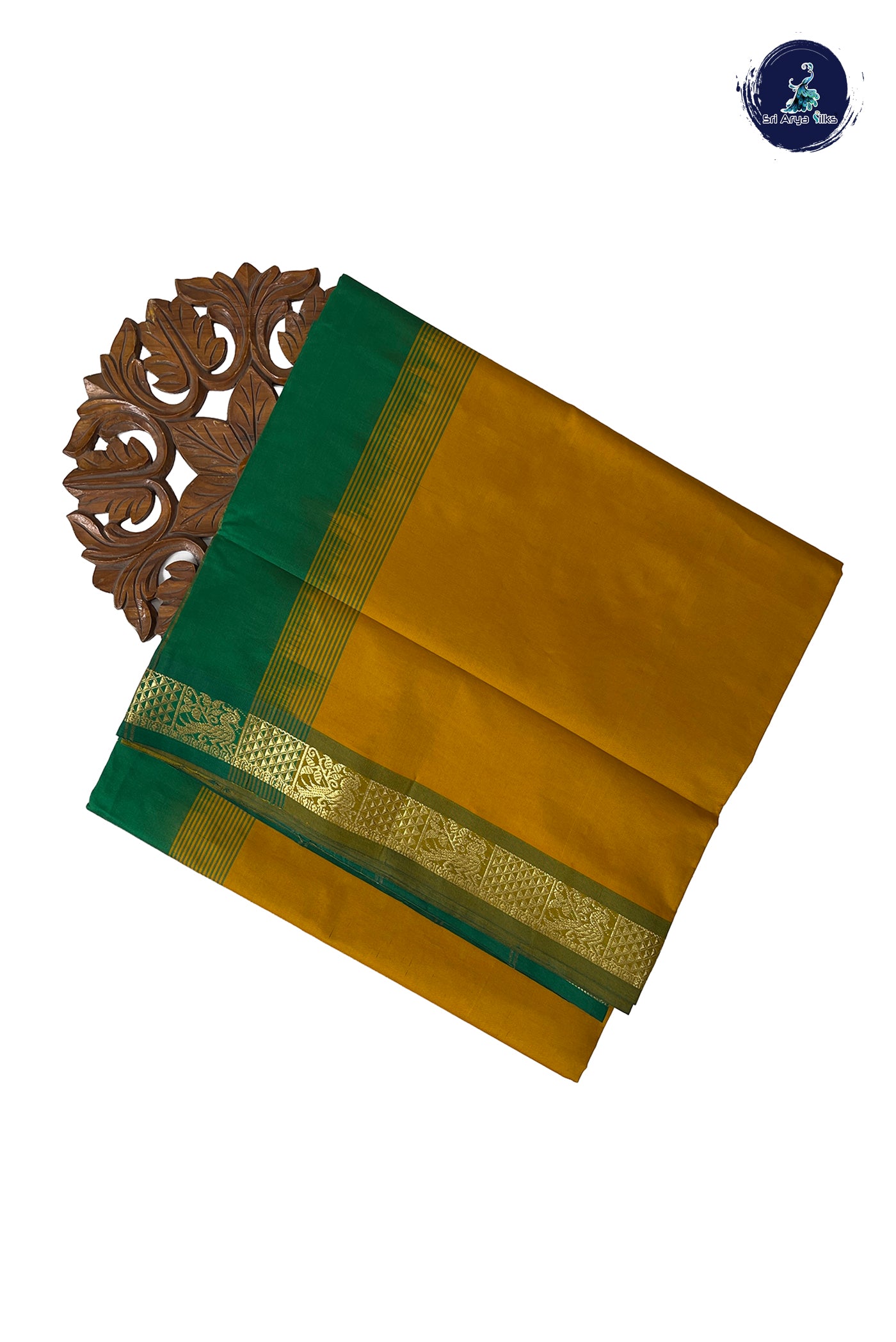 Yellow Half Pure Madisar Silk Cotton Saree With Plain Pattern