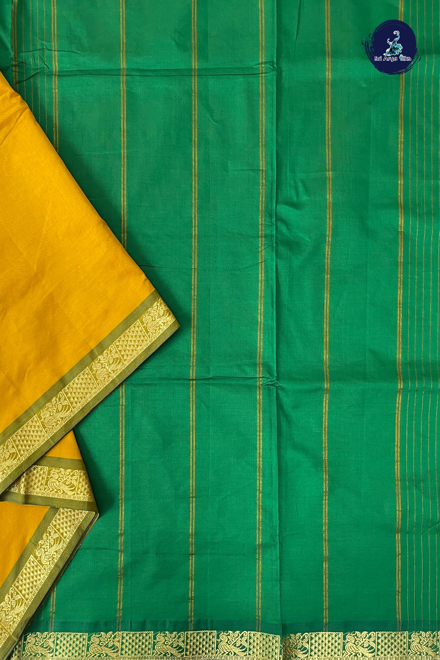Yellow Half Pure Madisar Silk Cotton Saree With Plain Pattern