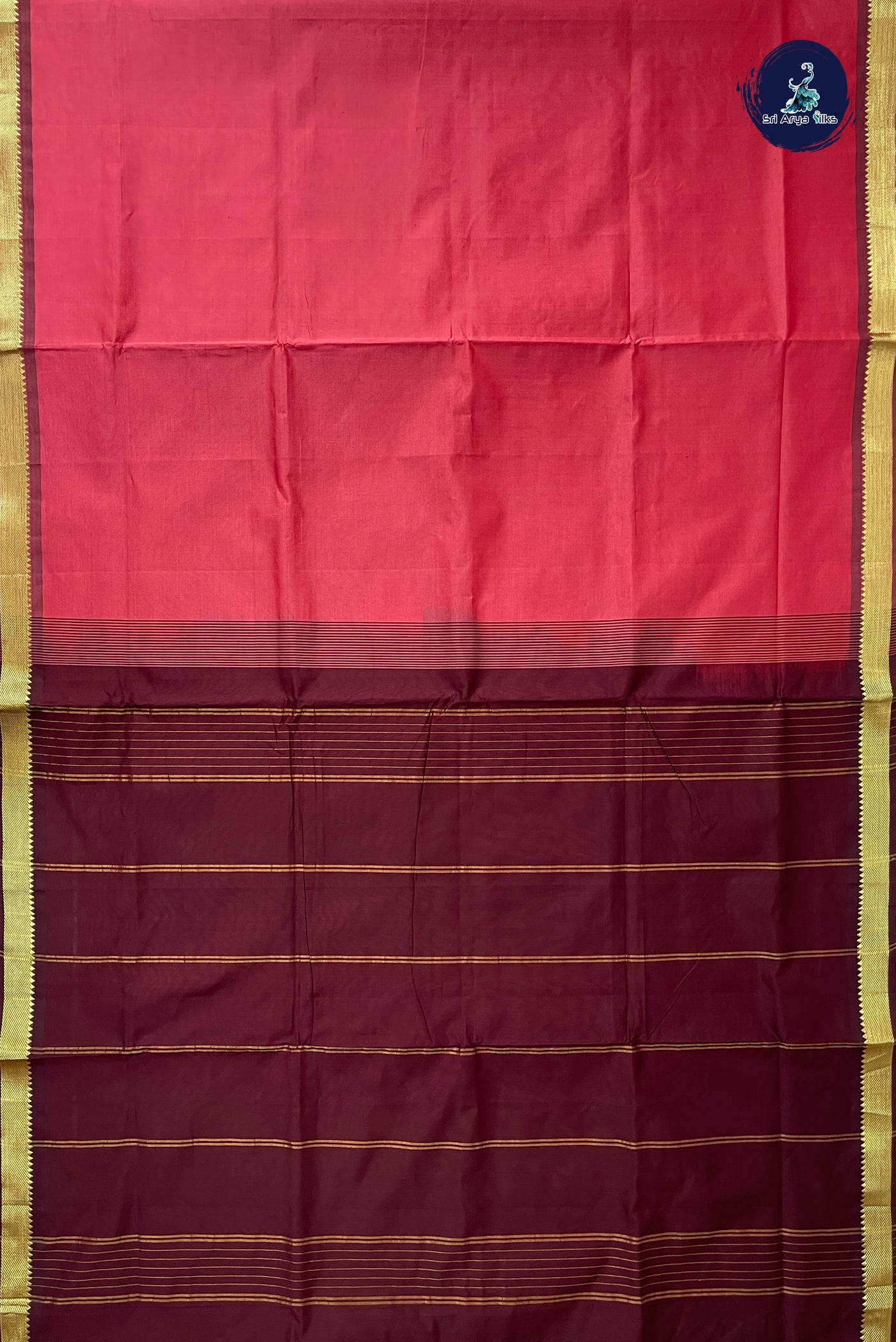 Caramel Pink Half Pure Madisar Silk Cotton Saree With Plain Pattern