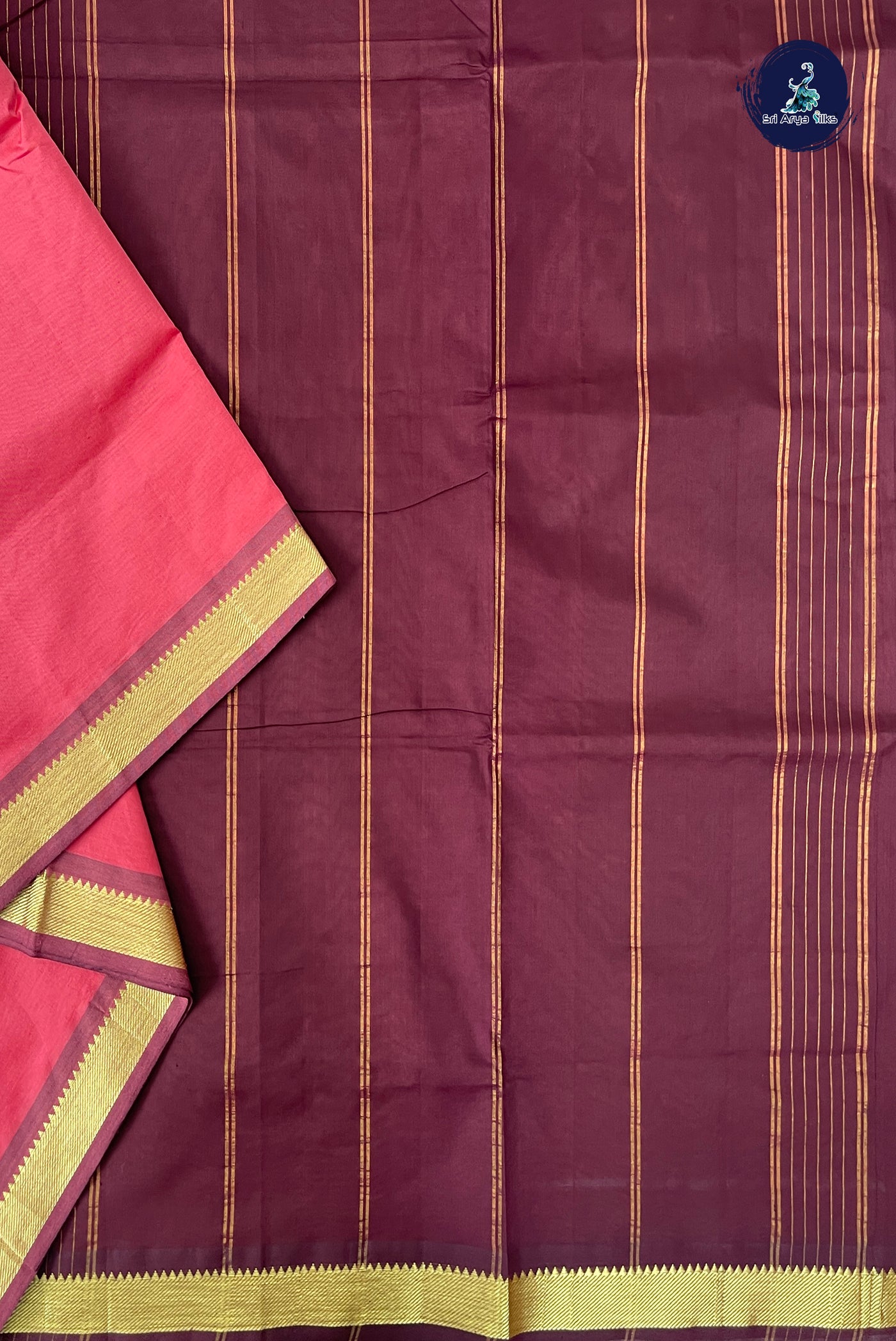 Caramel Pink Half Pure Madisar Silk Cotton Saree With Plain Pattern